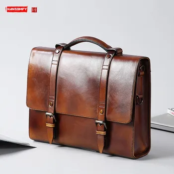 Original Real Cowhide Men Bag Handbag Vegetable Tanned Leather Briefcase Business Computer Bag Messenger Bag Retro Rub Color 
Original Real Cowhide Men Bag Handbag Vegetable Tanned Leather Briefcase Business Computer Bag Messenger Bag Retro Rub Color