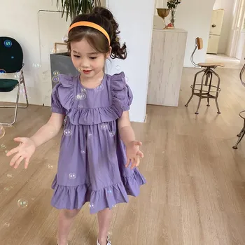 Girls Dresses 2020 Summer New Short Sleeve Solid Color Purple Princess Dress Girls Fantasy Ruched A-line Cotton Casual Dress 
Girls Dresses 2020 Summer New Short Sleeve Solid Color Purple Princess Dress Girls Fantasy Ruched A-line Cotton Casual Dress