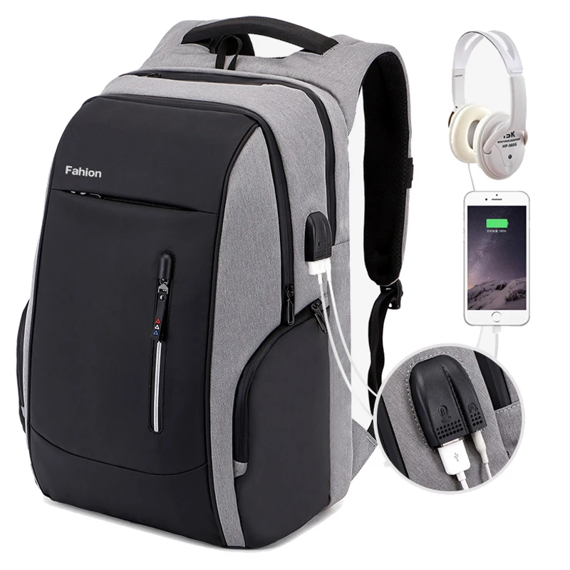 Фото Дорожный рюкзак для мужчин и женщин сумка ноутбука 17 дюймов с USB защитой от кражи
