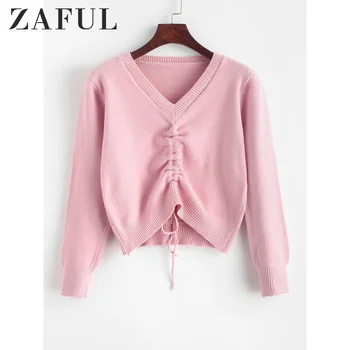 ZAFUL Pullover Cinched Front V Neck Sweater Solid Color Long Sleeve Short Tops 2019 Autumn Winter Edgy New Cotton Women Sweaters
ZAFUL Pullover Cinched Front V Neck Sweater Solid Color Long Sleeve Short Tops 2019 Autumn Winter Edgy New Cotton Women Sweaters