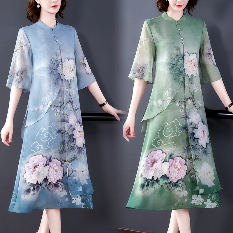 Plus size Silk dress middle-aged and elderly 2020 spring and summer new collar retro middle sleeve mulberry silk long skirt
Plus size Silk dress middle-aged and elderly 2020 spring and summer new collar retro middle sleeve mulberry silk long skirt