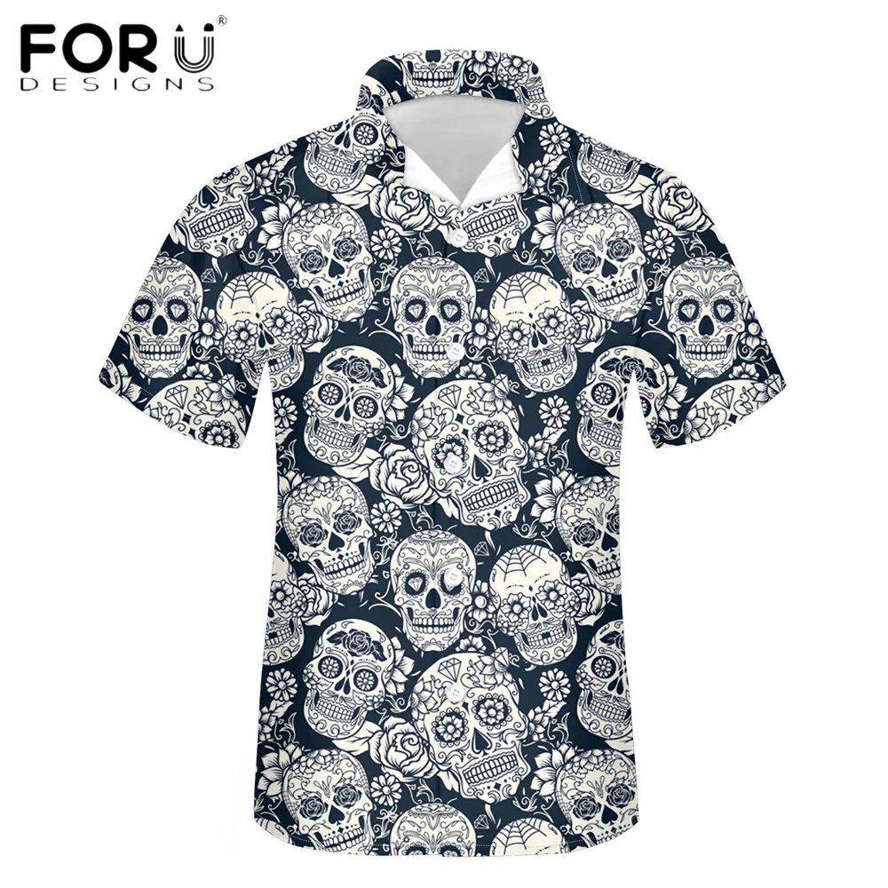 FORUDESIGNS/готический стиль сахарный череп с цветочным принтом мужские короткие топы