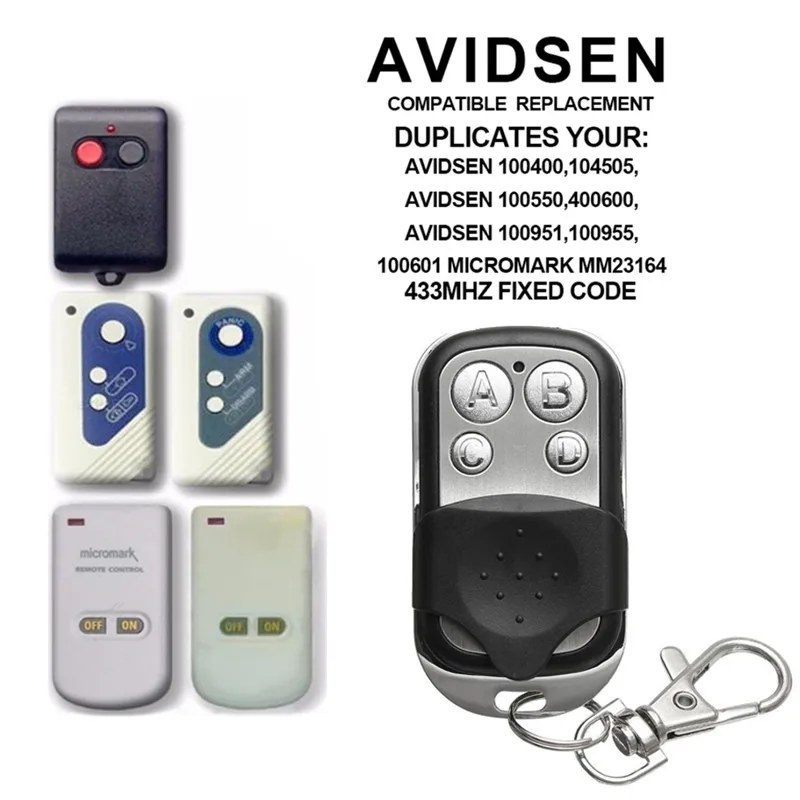 433Mhz garage control for AVIDSEN 100951/100955 / AVIDSEN 100550/100601 micromark MM23164 remote command gate control keychain
433Mhz garage control for AVIDSEN 100951/100955 / AVIDSEN 100550/100601 micromark MM23164 remote command gate control keychain