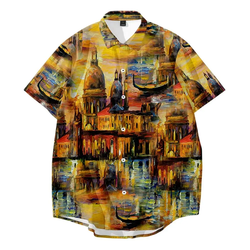 

Men's Casual Short Sleeves Shirts Hawaii Beach Clothes Male Top Oil Painting Print Shirts Oversize 6XL