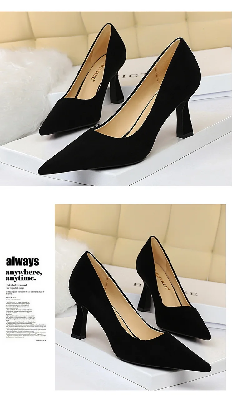 High Heels shoes Women pointed toe pumps flock shallow office pump casual Slip on Slides big size zapatos mujer high quality High Heels shoes Women pointed toe pumps flock shallow office pump casual Slip on Slides big size zapatos mujer high quality