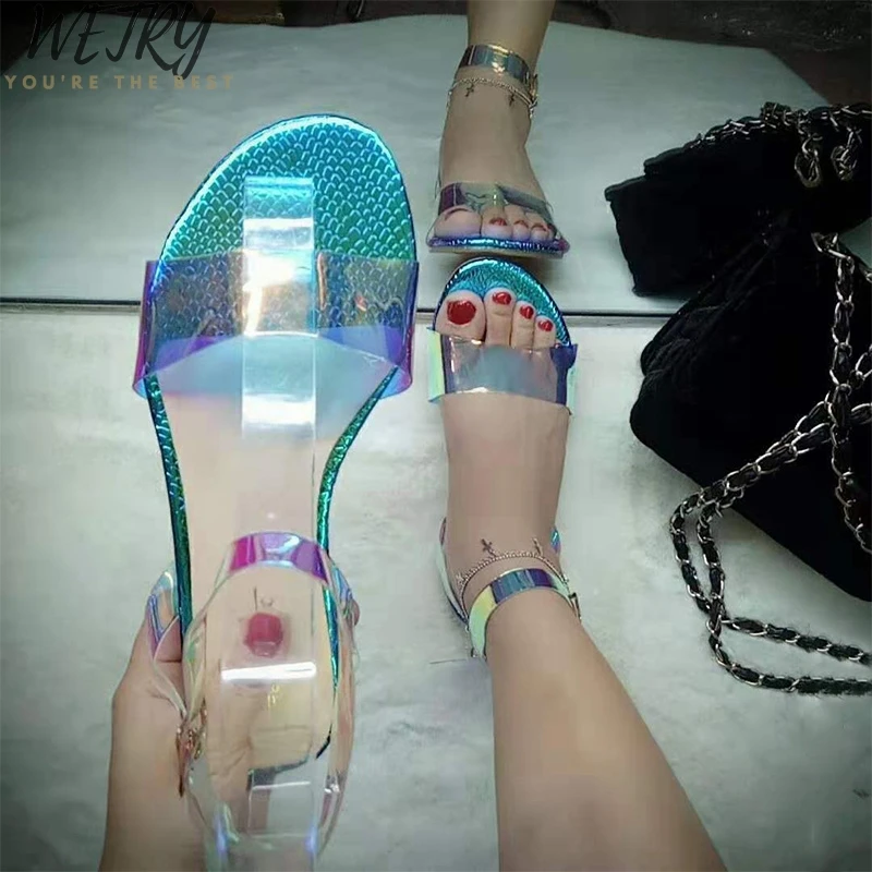 2020 Women Summer Colorful Open Toe Slip On Sandals Woman Sexy Bukle Strap Flat Casual Shoes Female Pu Transparent Lady Shoes
2020 Women Summer Colorful Open Toe Slip On Sandals Woman Sexy Bukle Strap Flat Casual Shoes Female Pu Transparent Lady Shoes