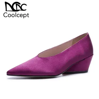 

CoolCept New Women Pumps Real Leather Pointed Toe Sexy Women Shoes Wedges Party Lady Office Casual Female Footwear Size 33-43