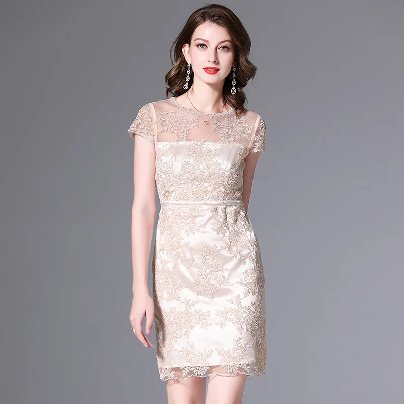 New Hollow-out Mesh Hip-covered Dress Embroidered Round Neck Short-Sleeved Waist Slimming Women's Clothing
New Hollow-out Mesh Hip-covered Dress Embroidered Round Neck Short-Sleeved Waist Slimming Women's Clothing