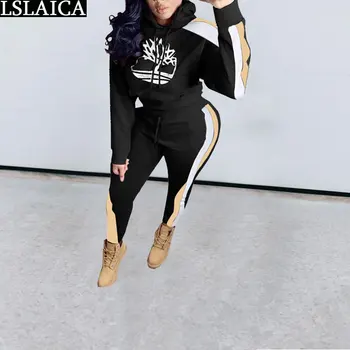 Casual Print Women Sets Autumn Winter 2020 Long Sleeve Hooded Tops Sportswear Long Pants Female Sets Fashion Patchwork Fitness 
Casual Print Women Sets Autumn Winter 2020 Long Sleeve Hooded Tops Sportswear Long Pants Female Sets Fashion Patchwork Fitness