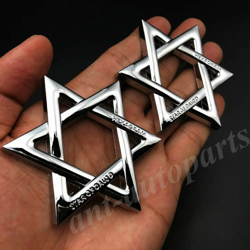 

2x Metal Star of David Jewish Hexagram Car Emblem Badge Motorcycle Tank Decals