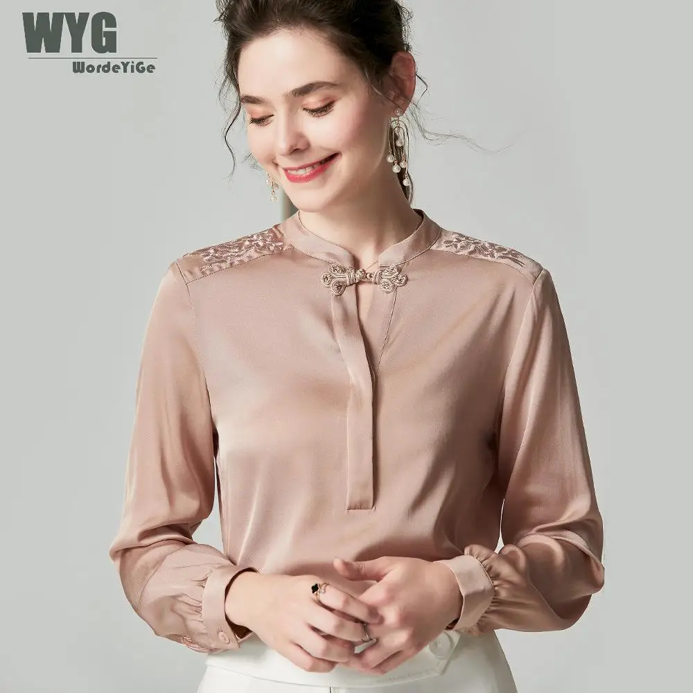 Chinese Style 100% Real Silk Blouses 2019 Autumn New Knot Buttons Solid Pink White Long Sleeve Elegant Branded Tops
Chinese Style 100% Real Silk Blouses 2019 Autumn New Knot Buttons Solid Pink White Long Sleeve Elegant Branded Tops