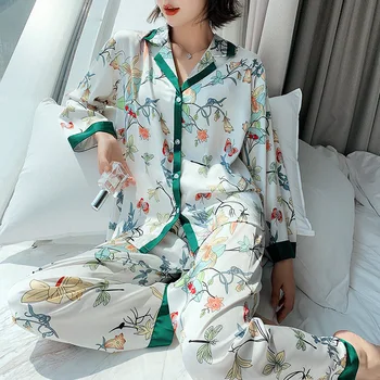 Women Silk Satin Pajamas Pyjamas Set 2020 Print Design 2 Pcs Night Shirts Pants Home Wear For Female Girl Sleepwear Suit
Women Silk Satin Pajamas Pyjamas Set 2020 Print Design 2 Pcs Night Shirts Pants Home Wear For Female Girl Sleepwear Suit