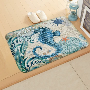

New Anti-Slip Carpets Marine Life Print Mats Bathroom Floor Kitchen Starfish Conch Seahorse Whale Turtle Pattern Rugs