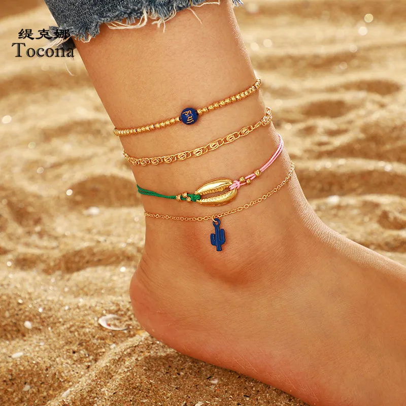 Tocona 4pcs/sets Gold Beaded Anklets for Women Bohemian Summer Shell Cactus Foot Chain Beach Jewelry Wholeslae 8613
Tocona 4pcs/sets Gold Beaded Anklets for Women Bohemian Summer Shell Cactus Foot Chain Beach Jewelry Wholeslae 8613