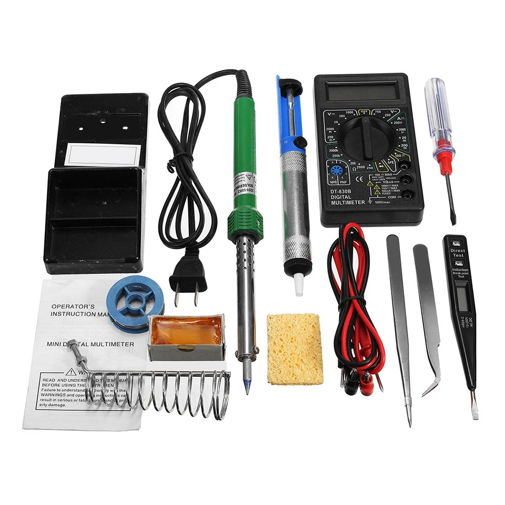 12Pcs/Set Welding Soldering Tool Kit Multimeter 60W Soldering Iron Stand Rosin for Industury Household Metal Machine Welding
12Pcs/Set Welding Soldering Tool Kit Multimeter 60W Soldering Iron Stand Rosin for Industury Household Metal Machine Welding