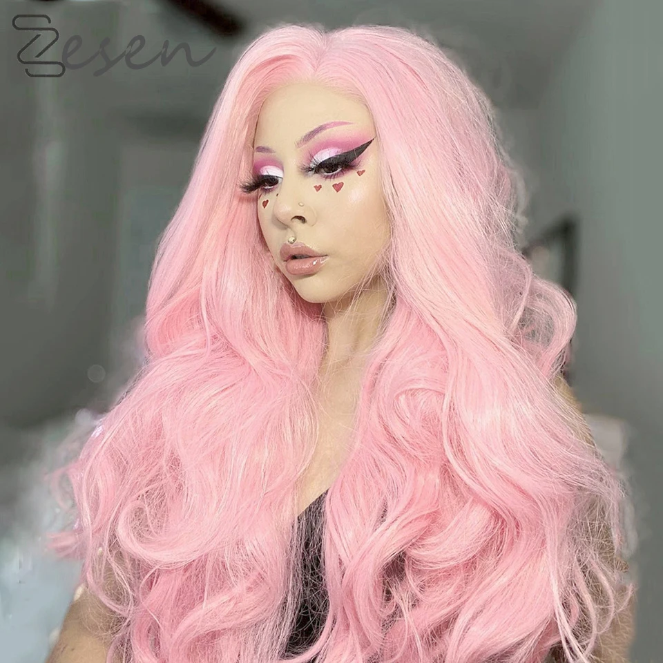 Zesen Розовый Синтетический кружевной передний парик без клея термостойкие волосы