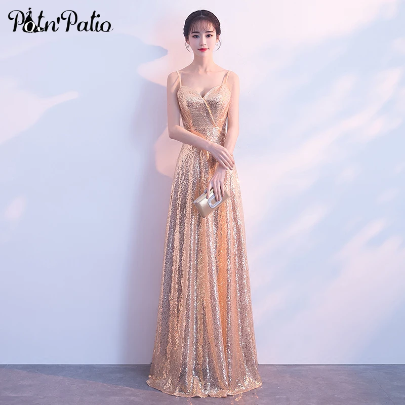 Sexy Spaghetti Straps Backless A-line Floor-length Sequined Gold Evening Dresses Long Women Formal Evening Dresses
Sexy Spaghetti Straps Backless A-line Floor-length Sequined Gold Evening Dresses Long Women Formal Evening Dresses