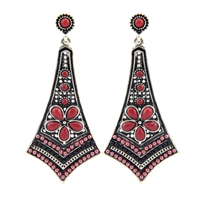 2018New-Fashion-Women-Vintage-Multicolor-Resins-Beads-Flower-Long-Pendants-Statement-Drop-Earrings-Bohemian-Earrings-For