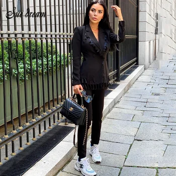 2020 New Women's Black Blazer Long Sleeve Tassel Button 2 Piece Two Piece Set High Waist Pants Bodycon Club Party Set 
2020 New Women's Black Blazer Long Sleeve Tassel Button 2 Piece Two Piece Set High Waist Pants Bodycon Club Party Set