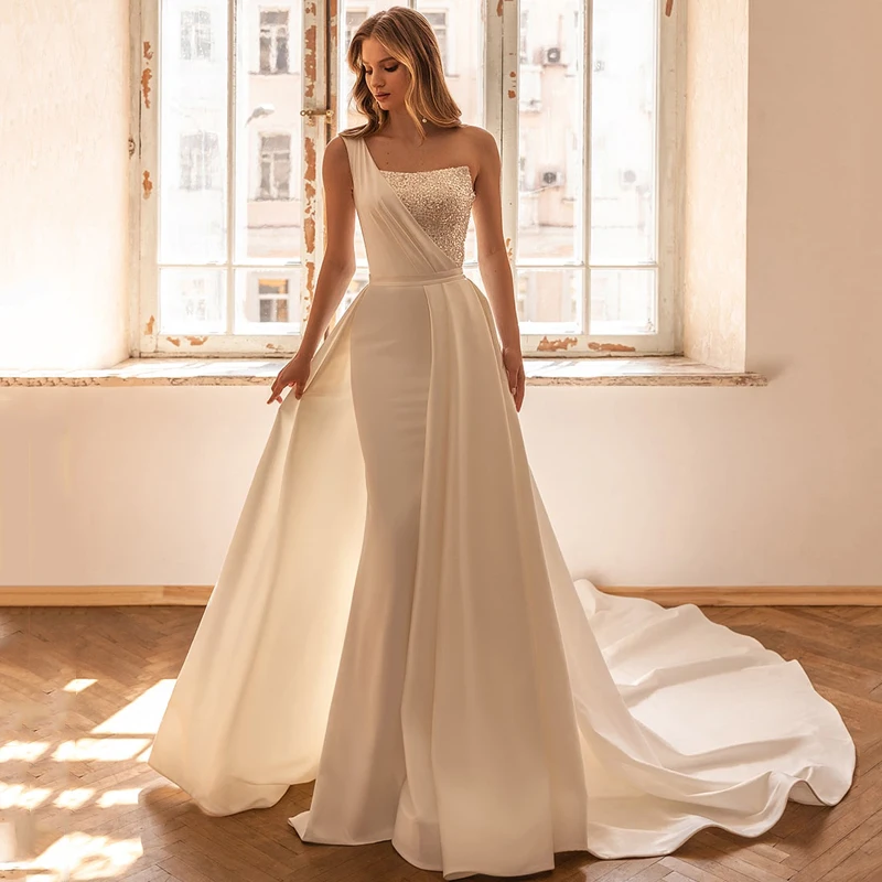 Eightree 2022 Wedding Dresses One Shoulder Mermaid Satin Bride Dress Sexy Sequines Sweep Train Wedding Evening Gowns Plus Size
Eightree 2022 Wedding Dresses One Shoulder Mermaid Satin Bride Dress Sexy Sequines Sweep Train Wedding Evening Gowns Plus Size