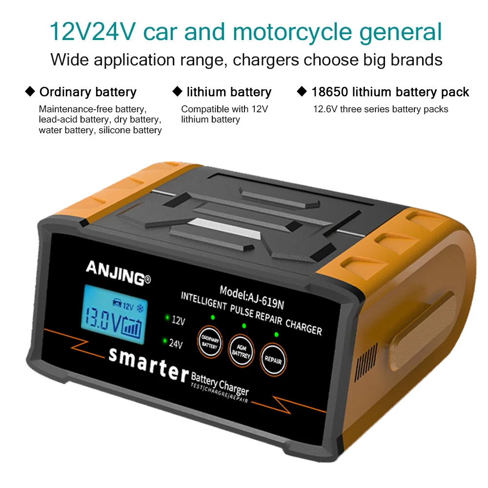 ANJING AJ-619N 300W 25A Car Battery Charger 12V-24V Power Pulse Repair Chargers Wet Dry lead-acid Battery-chargers +LCD Display
ANJING AJ-619N 300W 25A Car Battery Charger 12V-24V Power Pulse Repair Chargers Wet Dry lead-acid Battery-chargers +LCD Display