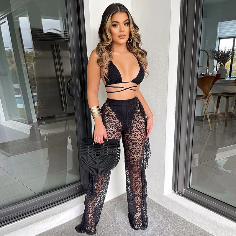 Sexy Lace Sheer Two Piece Set Women Elegant Party Backless Bra Crop Top Ruffles Wide Leg Pants Suit Matching Sets Club Outfits
Sexy Lace Sheer Two Piece Set Women Elegant Party Backless Bra Crop Top Ruffles Wide Leg Pants Suit Matching Sets Club Outfits