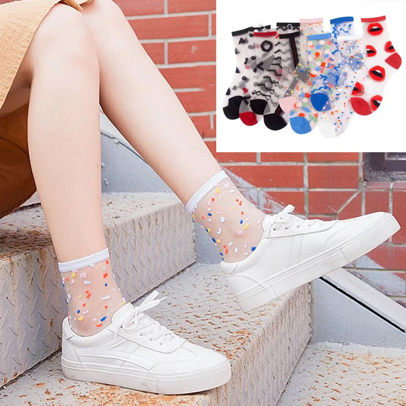 Women Socks Fashion Sheer Mesh Glass Silk Ultrathin Transparent Crystal Lace Fabulous Elastic Ladies Summer Ankle Sock |