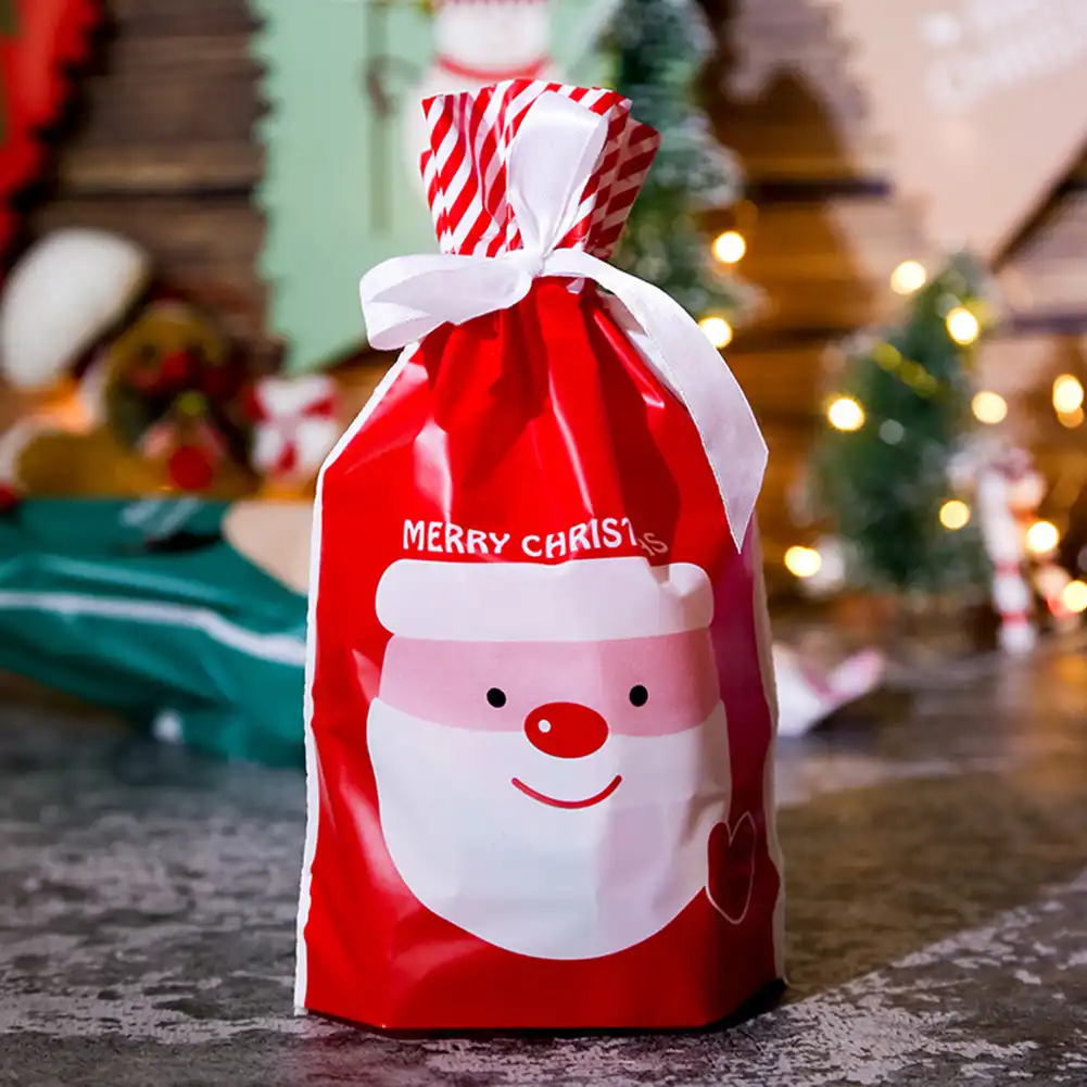 10pcs christmas red and green elk drawstring bag candy biscuit