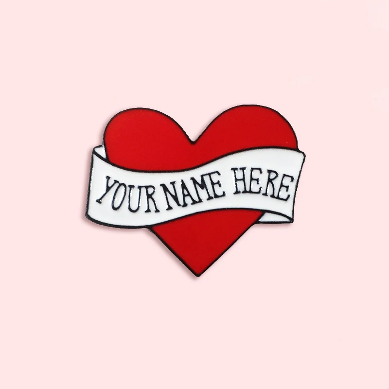 Фото Красная металлическая эмалированная брошь с надписью You Name Here | Украшения и
