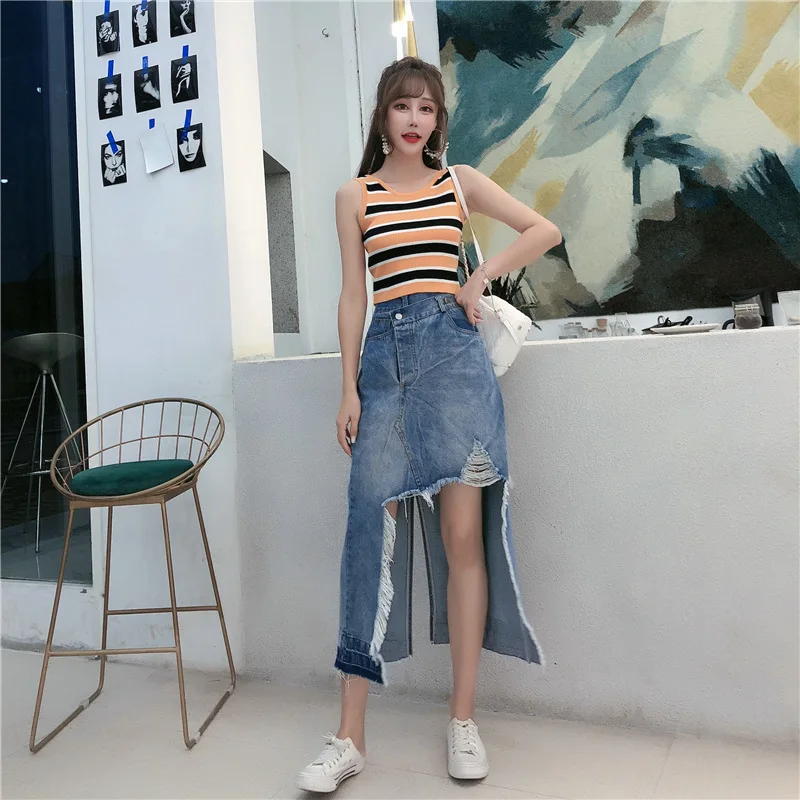 Photo Shoot Online Celebrity WOMEN'S Suit Summer Knit Rainbow Vest + Irregular Hong Kong Style High-waisted Beggar Denim Skirt F
Photo Shoot Online Celebrity WOMEN'S Suit Summer Knit Rainbow Vest + Irregular Hong Kong Style High-waisted Beggar Denim Skirt F