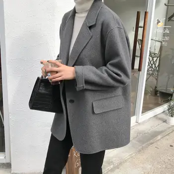 High-quality Wool Suit Jacket Women's Short Suit Korean Style Loose Gray Temperament Wool Coat
High-quality Wool Suit Jacket Women's Short Suit Korean Style Loose Gray Temperament Wool Coat