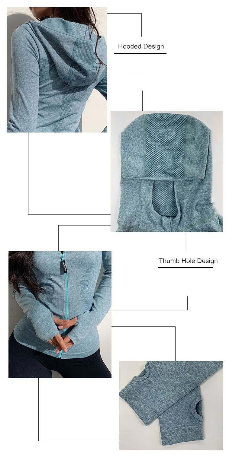 Veste de course à capuche à manches longues pour femmes, vêtements de sport de Yoga, avec fermeture éclair, manteau d'entraînement respirant et élastique, nouvelle collection d'automne Veste de course à capuche à manches longues pour femmes, vêtements de sport de Yoga, avec fermeture éclair, manteau d'entraînement respirant et élastique, nouvelle collection d'automne