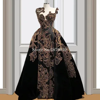 

Black 2020 Vintage Sheath Evening Dress Floor-Length Applique Sequins Formal Dress Robe De Soiree Aibye Vestido de festa Dubai