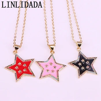8Pcs Trendy Golden Jewelry Red/Pink / Black Enamel and Cz Paved Star Pendant Charm Necklaces For Women 
8Pcs Trendy Golden Jewelry Red/Pink / Black Enamel and Cz Paved Star Pendant Charm Necklaces For Women