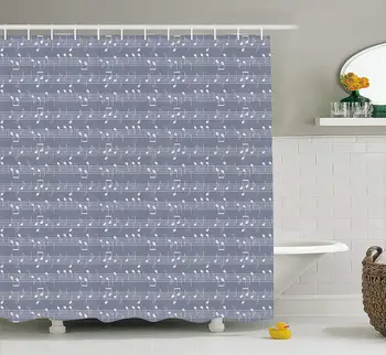 

Grey Shower Curtain Piano Music Clay Motif with Various Notes Symbols Beat Melody Rhythm Harmony Jazz Fabric Bathroom Decor