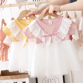 Baby Girls Sweet Lace Mesh Dress New Splicing Striped Dress Children Summer Short Sleeve Princess Dress Kids baby girl cloths
Baby Girls Sweet Lace Mesh Dress New Splicing Striped Dress Children Summer Short Sleeve Princess Dress Kids baby girl cloths