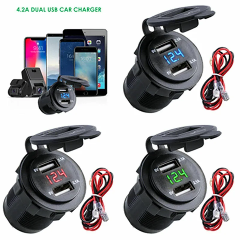 1pcs 3.1A Waterproof Dual USB Port Car Charger Cigarette Lighter Socket Plug LED Voltmeter Mobile Phone Smart Charging Adapter
1pcs 3.1A Waterproof Dual USB Port Car Charger Cigarette Lighter Socket Plug LED Voltmeter Mobile Phone Smart Charging Adapter