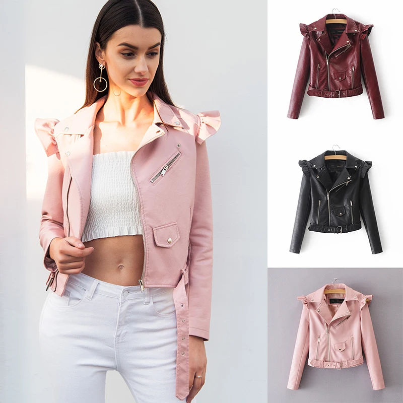 Zipper PU Leather Jacket Short Pink Motorcycle Jackets With Belt Classic Basic 2020 New Spring Autumn Women Faux Leather Outwear
Zipper PU Leather Jacket Short Pink Motorcycle Jackets With Belt Classic Basic 2020 New Spring Autumn Women Faux Leather Outwear