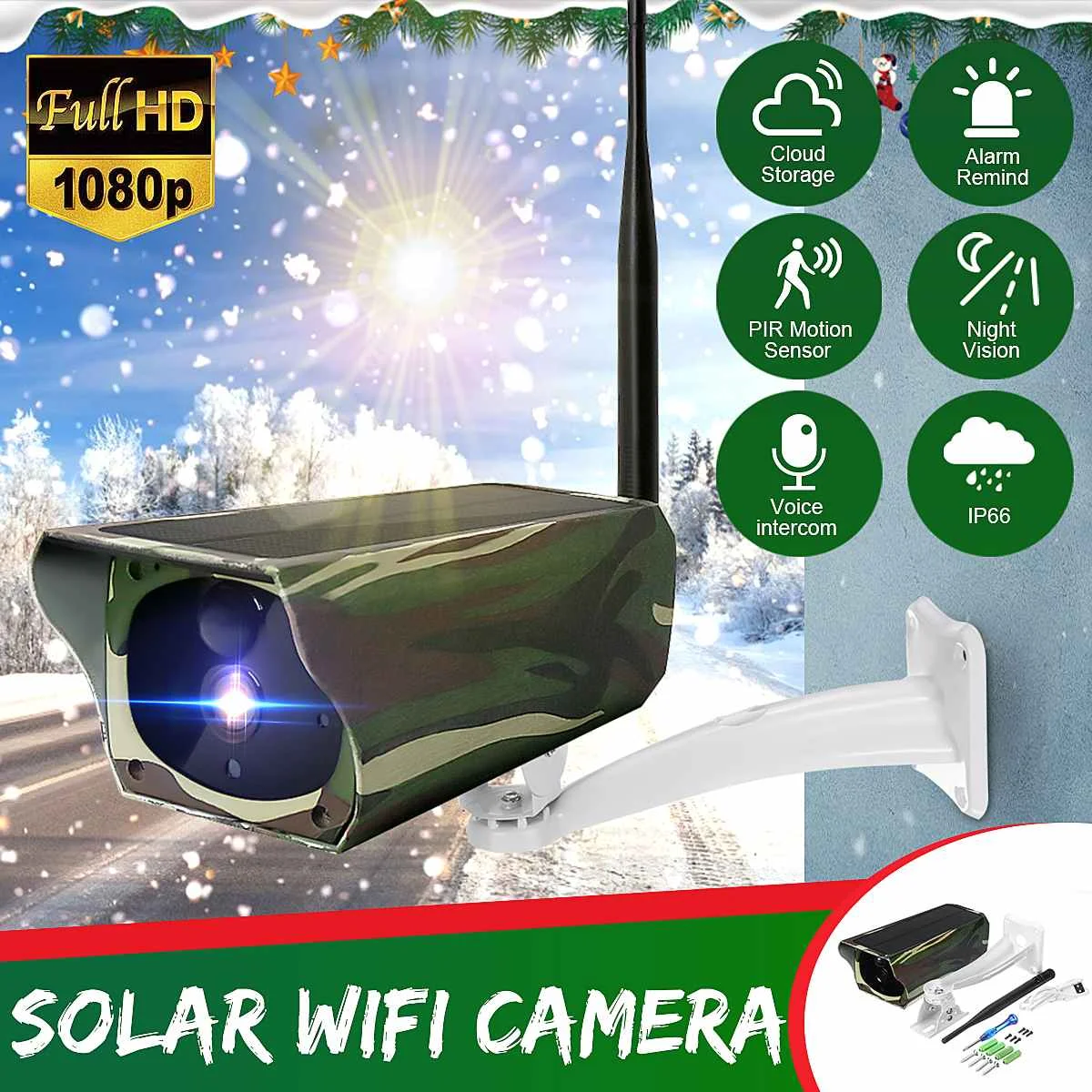 IP66 Intelligent Surveillance Camera Solar Power Wifi IP Camera Wireless Outdoor Indoor Waterproof HD 1080P 8LED Night Vision
IP66 Intelligent Surveillance Camera Solar Power Wifi IP Camera Wireless Outdoor Indoor Waterproof HD 1080P 8LED Night Vision
