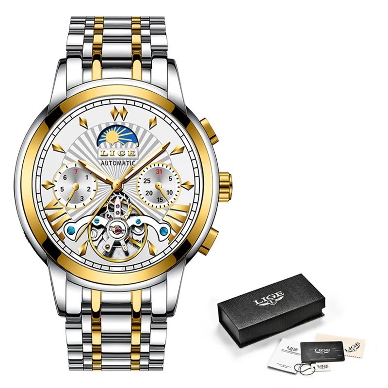LIGE Официальный магазин мужские часы Лидирующий бренд Роскошные автоматические