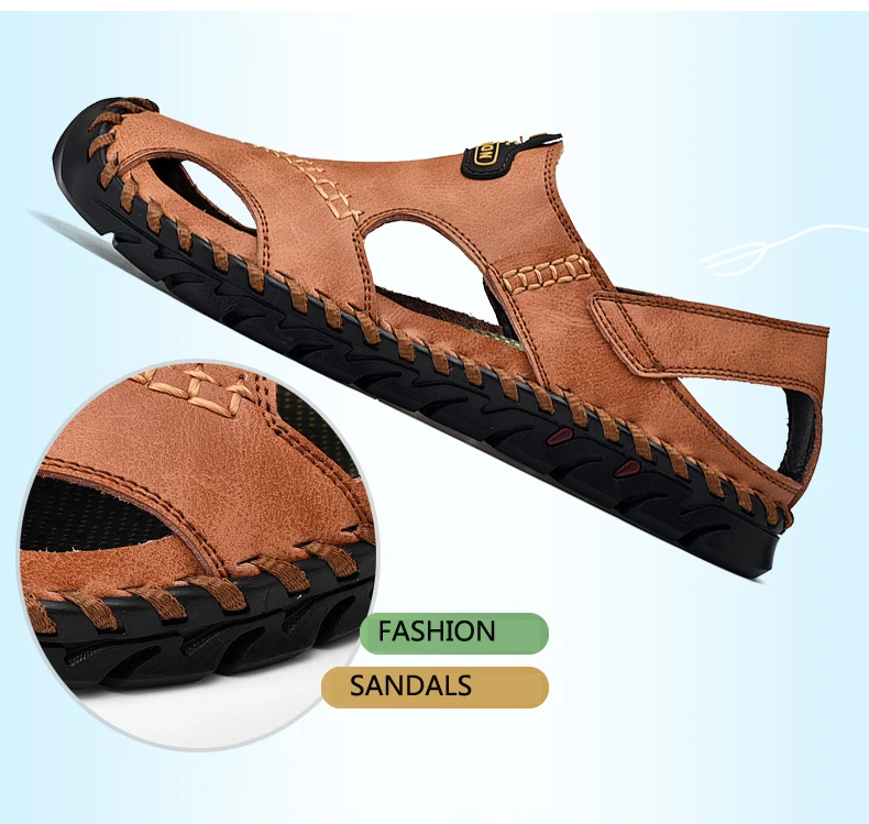 Fashion men's sandals casual genuien leather summer flats shoes male breathable beach sandal man outside sandals for men size 46 Fashion men's sandals casual genuien leather summer flats shoes male breathable beach sandal man outside sandals for men size 46
