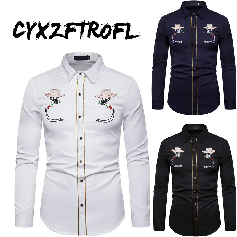 Мужская Ковбойская Модная рубашка CYXZFTROFL в западном стиле с вышивкой черепа