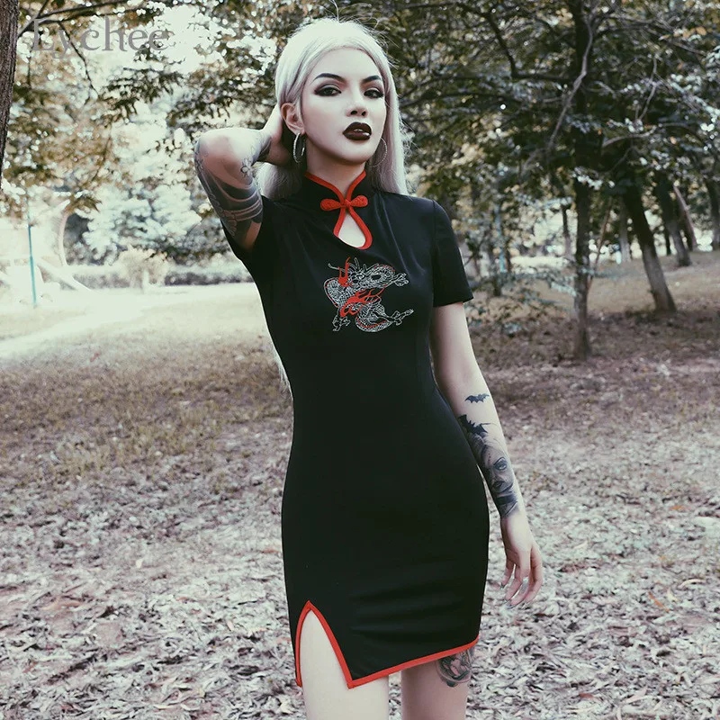 Lychee Vintage Flame Dragon Embroidery Women Dress Buckle Cheongsam Hollow Out Women Dress Short Sleeve High Waist Lady Dress
Lychee Vintage Flame Dragon Embroidery Women Dress Buckle Cheongsam Hollow Out Women Dress Short Sleeve High Waist Lady Dress