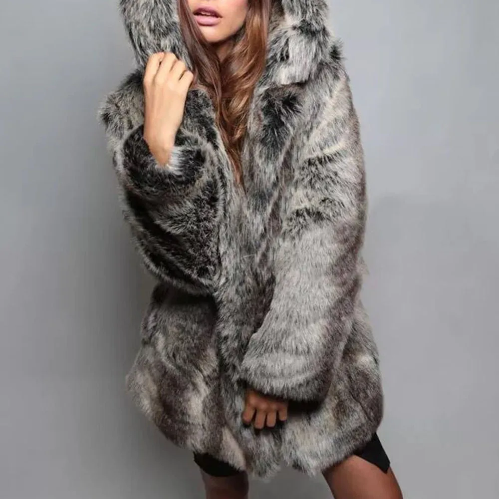 Фото Женское пальто из искусственного меха в стиле ретро с милыми ушками животных