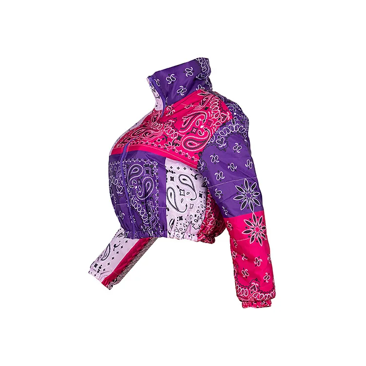 Short Print Cotton-Padded Jacket Women 2020 European And American Fashion New Winter Stand-Up Collar Long-Sleeved Coat Trendy