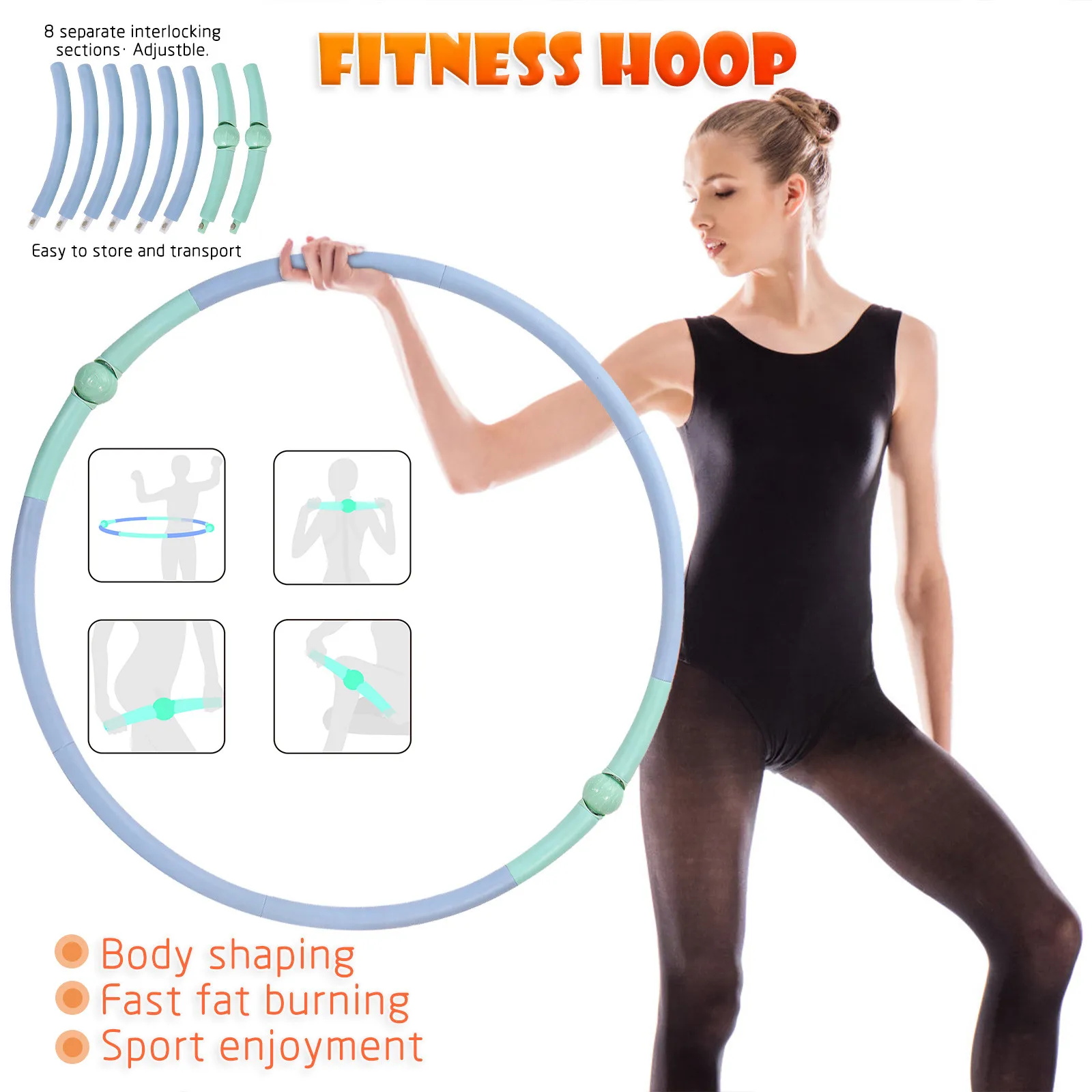 Fitness Hoop Adults Professional 8 Parts Detachable Exercise Adjustable Size Home Massage Waist Ring Yoga Weight Loss E2 | Спорт и