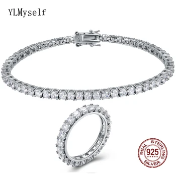 Solid 925 Sterling Silver Tennis Bracelet(7") Ring Set Pave Stunning 3mm Cubic Zirconia Bridal Eternal Jewelry for Wedding
Solid 925 Sterling Silver Tennis Bracelet(7") Ring Set Pave Stunning 3mm Cubic Zirconia Bridal Eternal Jewelry for Wedding