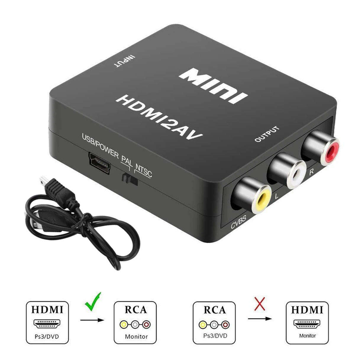 SOONHUA HDMI To AV Adapter HDMI To CVBS Video Converter Adapters With USB Cable Support Two Video Output Systems
SOONHUA HDMI To AV Adapter HDMI To CVBS Video Converter Adapters With USB Cable Support Two Video Output Systems