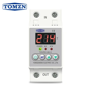 Din rail voltage display relay ON/OFF adjustable over under voltage proteciotn device automatic reconnect protector 40A 60A
Din rail voltage display relay ON/OFF adjustable over under voltage proteciotn device automatic reconnect protector 40A 60A