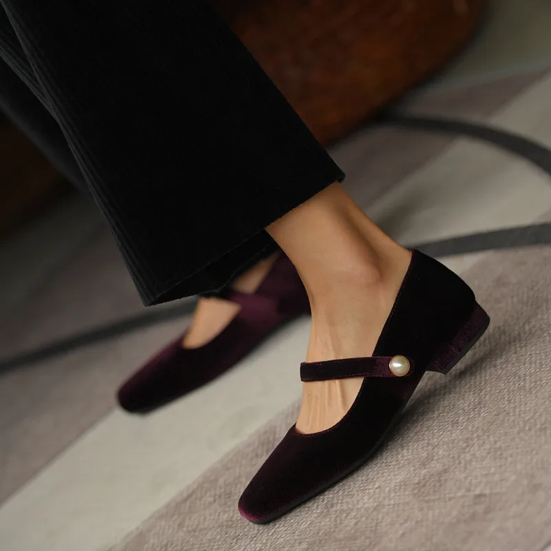 Винтажные велюровые туфли мэри джейн на плоской подошве с жемчужными пуговицами